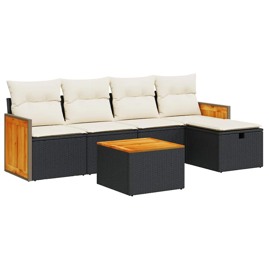 Salon de jardin 6 pcs avec coussins noir résine tressée - 2