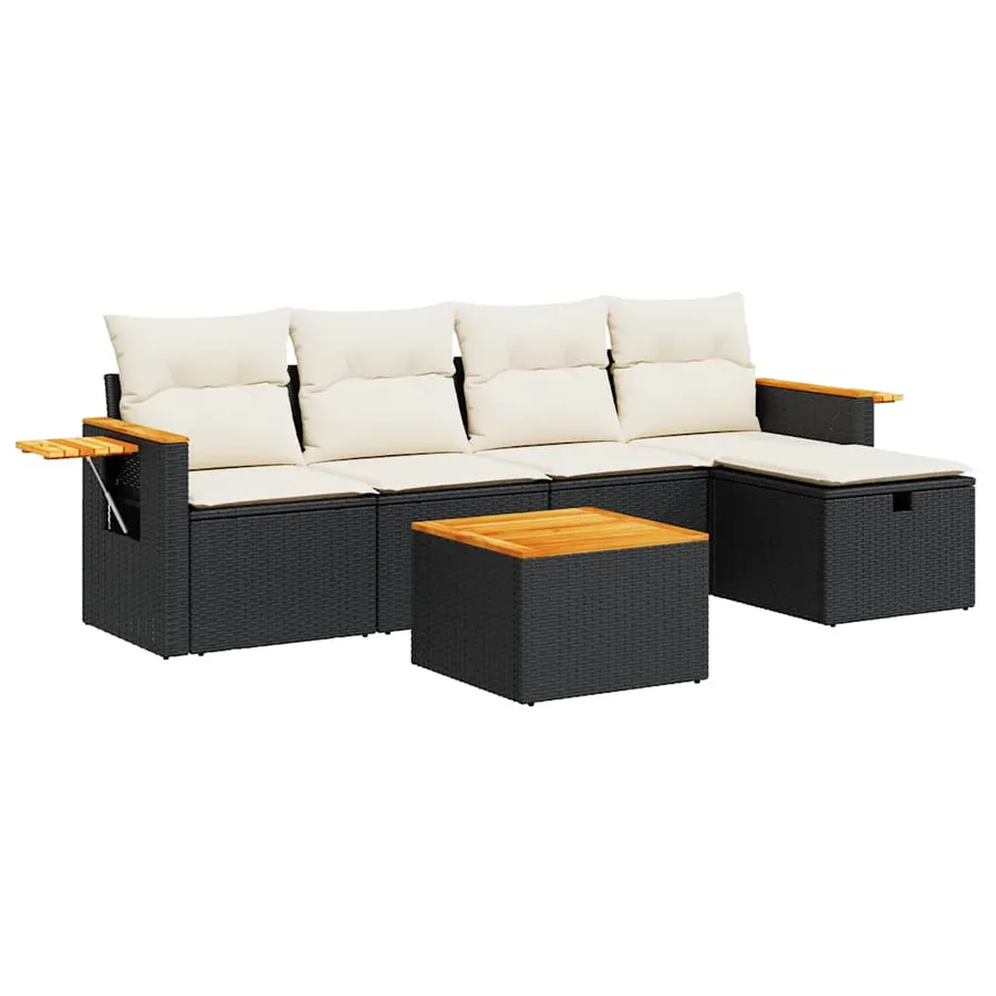 Salon de jardin 6 pcs avec coussins noir résine tressée - 2