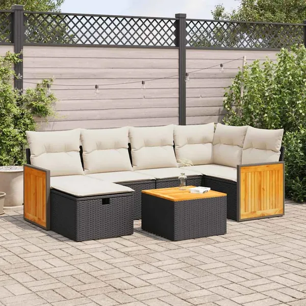 Salon de jardin 7 pcs avec coussins noir résine tressée 55 x 62 x 69 cm - 61,6 kg