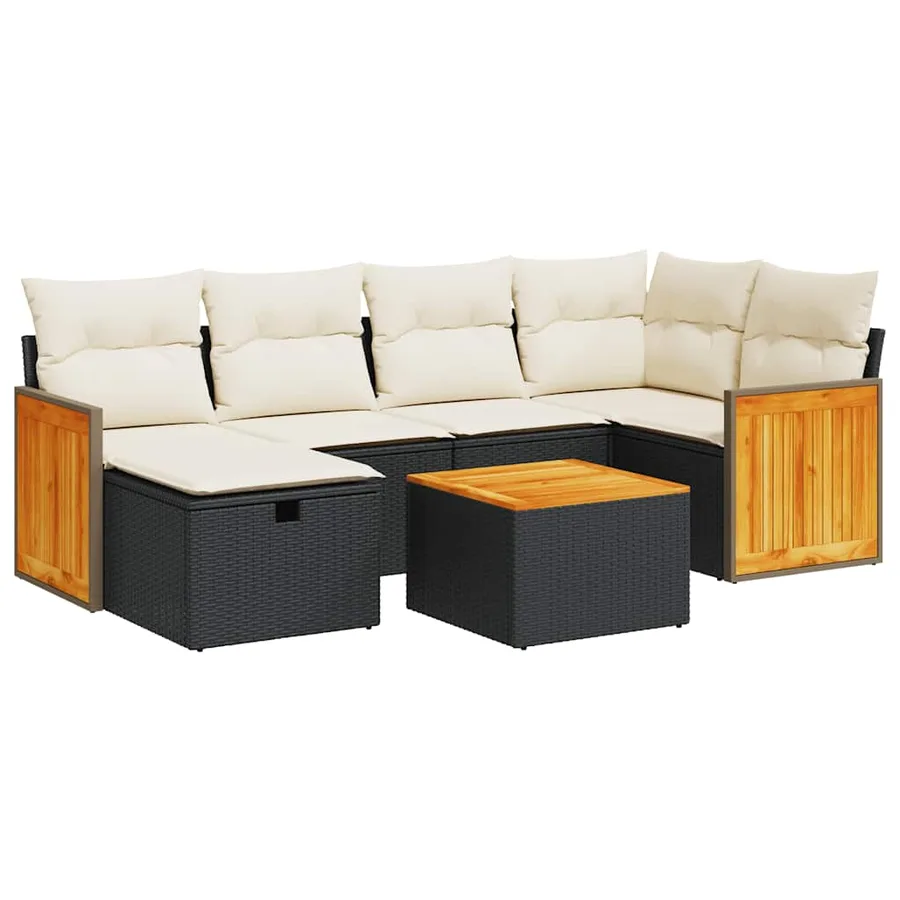 Salon de jardin 7 pcs avec coussins noir résine tressée 55 x 62 x 69 cm - 61,6 kg - 2