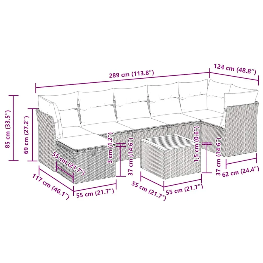 Salon de jardin avec coussins 8 pcs beige résine tressée - 13