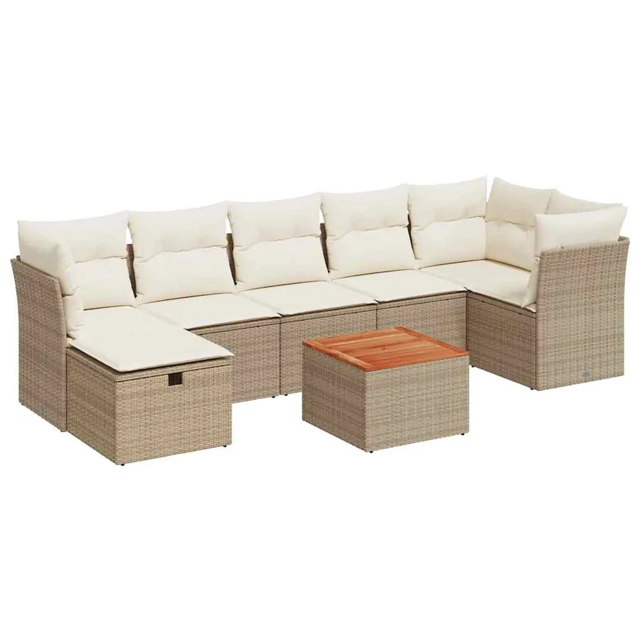 Salon de jardin avec coussins 8 pcs beige résine tressée - 2