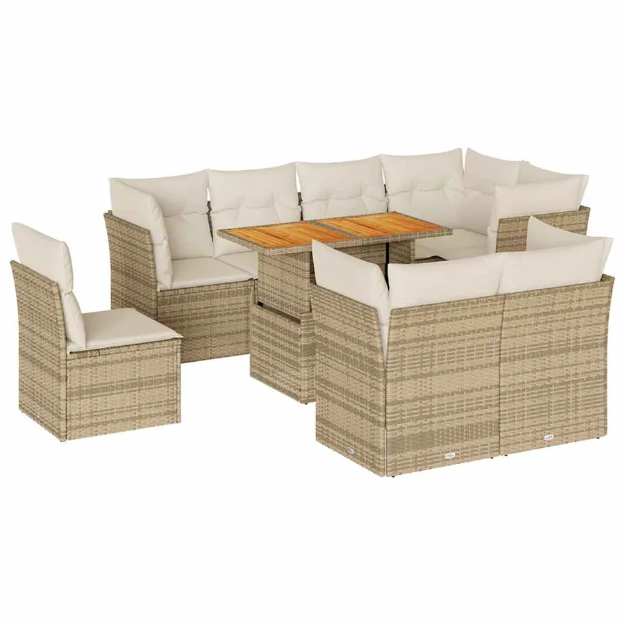 Salon de jardin avec coussins 9 pcs beige résine tressée - 2