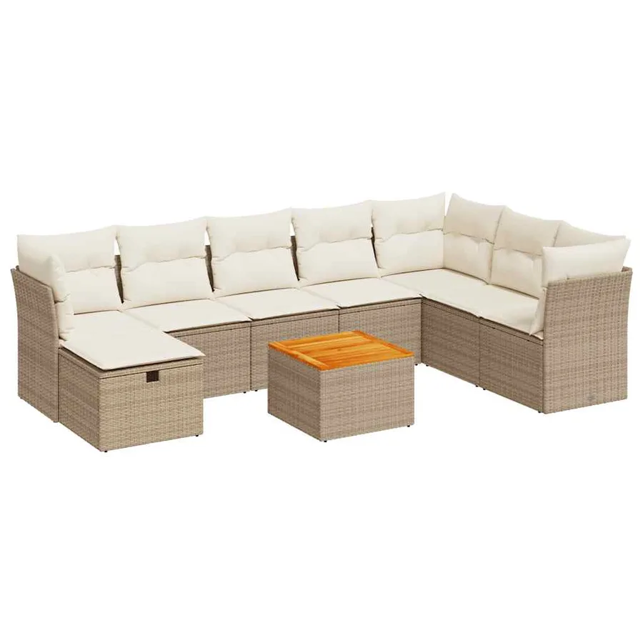 Salon de jardin avec coussins 9 pcs beige résine tressée - 2