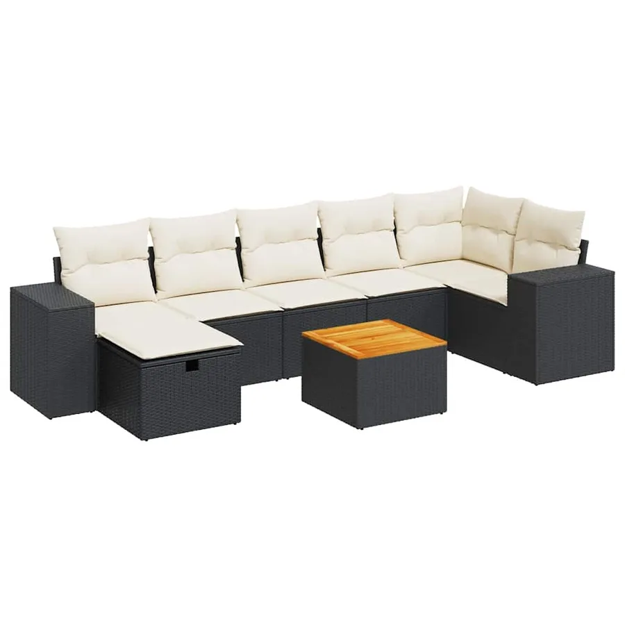 Salon de jardin 8 pcs avec coussins noir résine tressée - 2