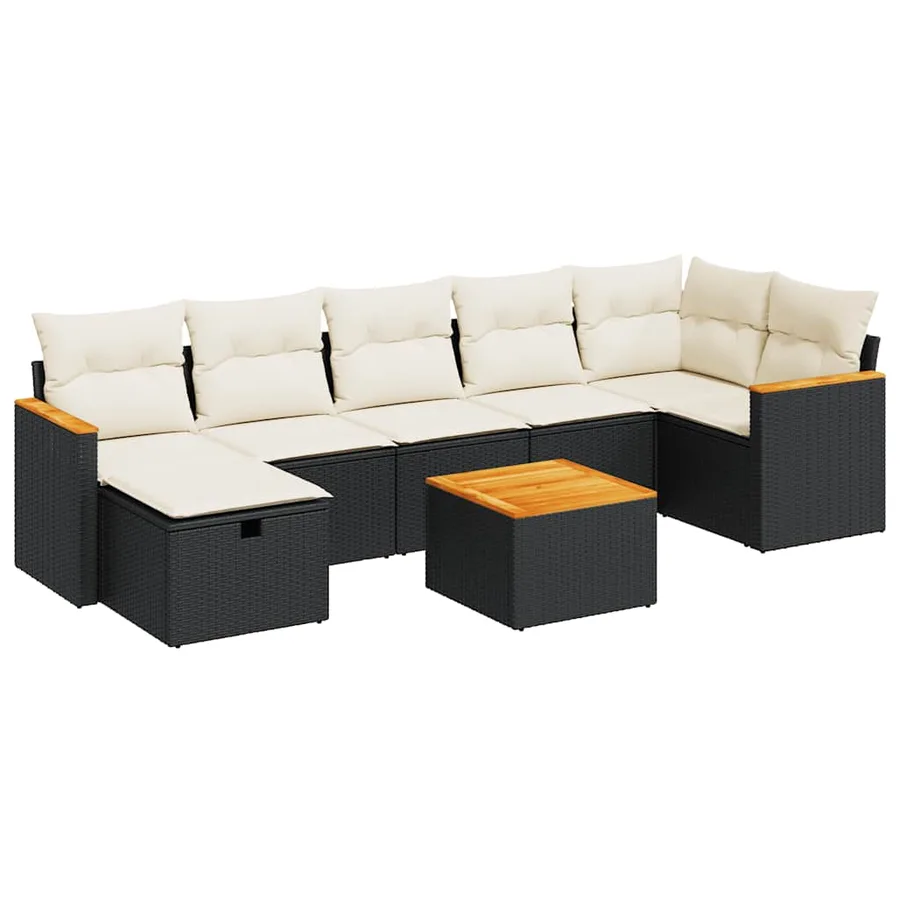 Salon de jardin 8 pcs avec coussins noir résine tressée - 2