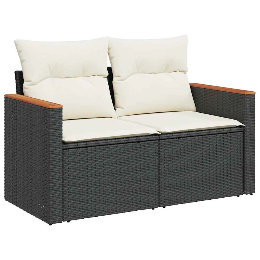 Salon de jardin 8 pcs avec coussins noir résine tressée - 3