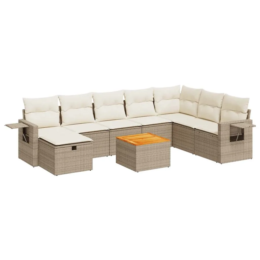 Salon de jardin avec coussins 9 pcs beige résine tressée - 2