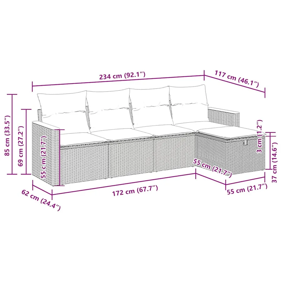 Salon de jardin avec coussins 5 pcs beige résine tressée - 12