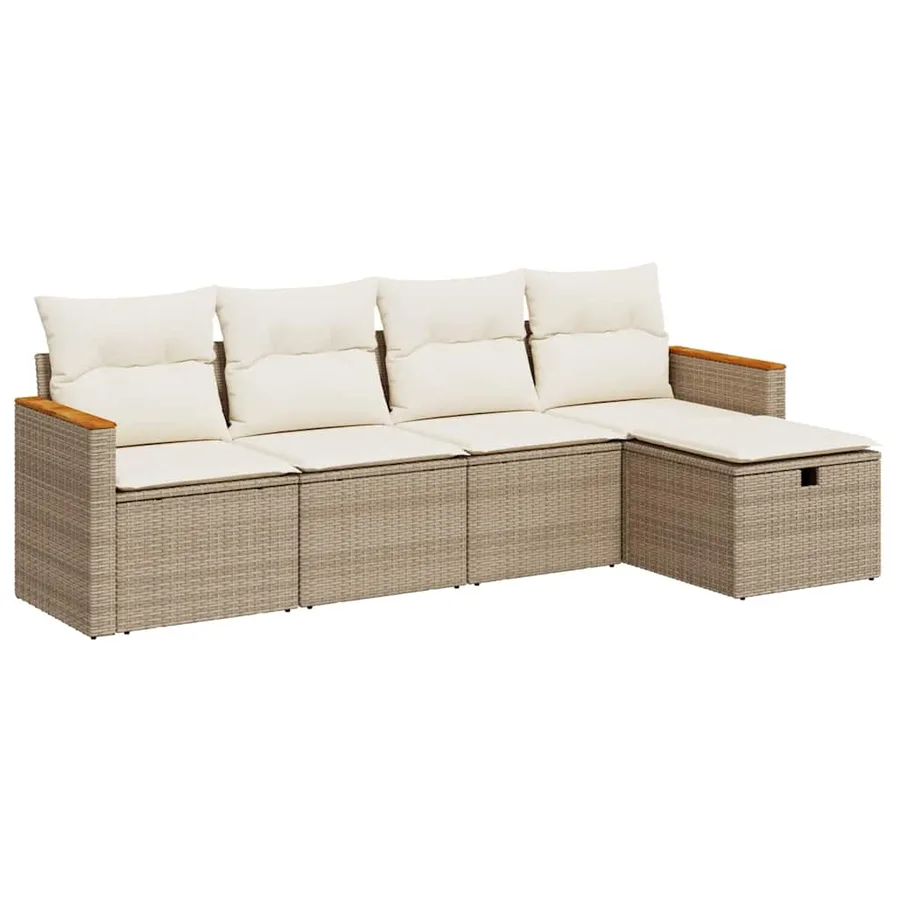 Salon de jardin avec coussins 5 pcs beige résine tressée - 2
