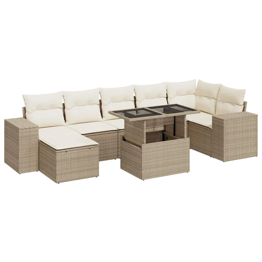 Salon de jardin avec coussins 8 pcs beige résine tressée - 2