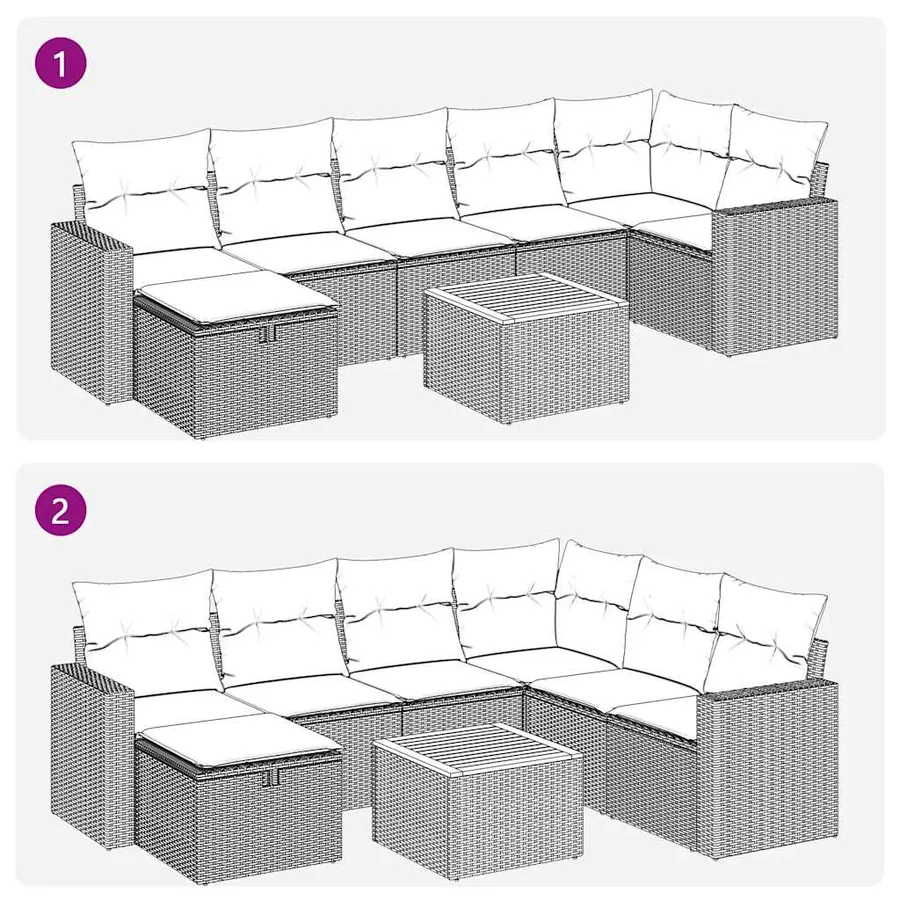 Salon de jardin 8 pcs avec coussins noir résine tressée - 12