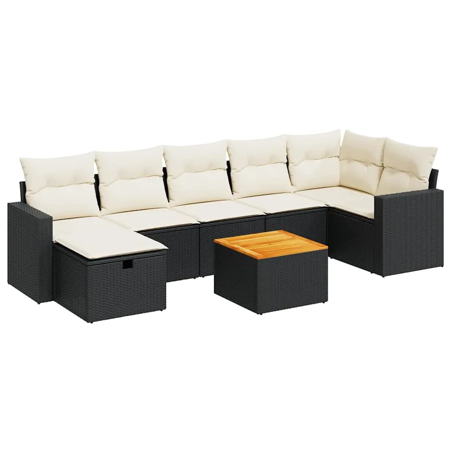 Salon de jardin 8 pcs avec coussins noir résine tressée - 2