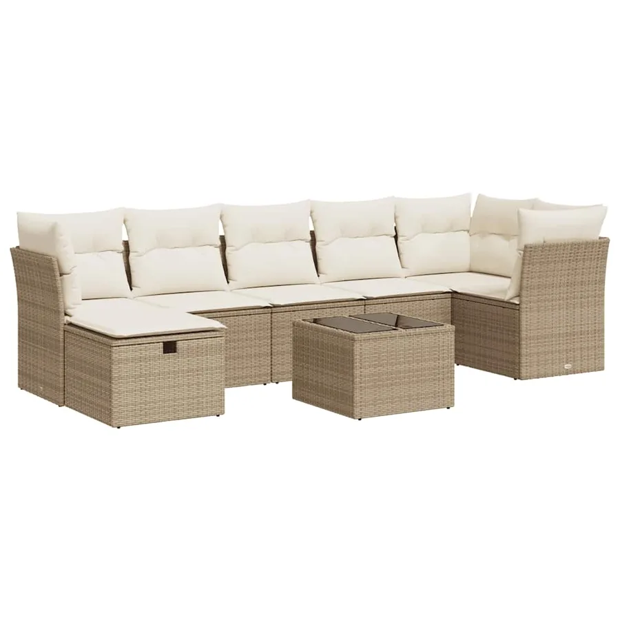 Salon de jardin avec coussins 8 pcs beige résine tressée - 2