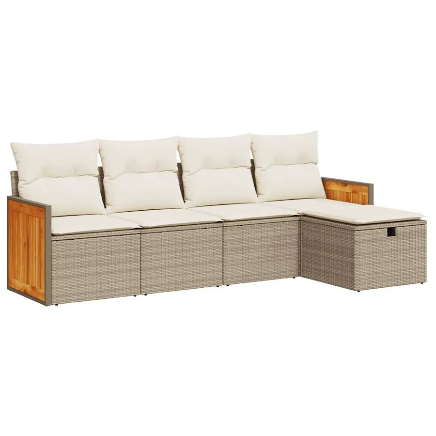 Salon de jardin avec coussins 5 pcs beige résine tressée - 2