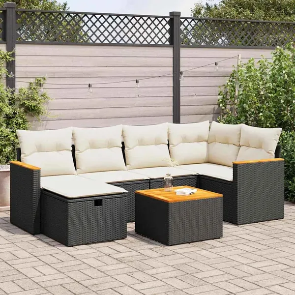 Salon de jardin 7 pcs avec coussins noir résine tressée 62 x 62 x 69 cm - 60,0 kg