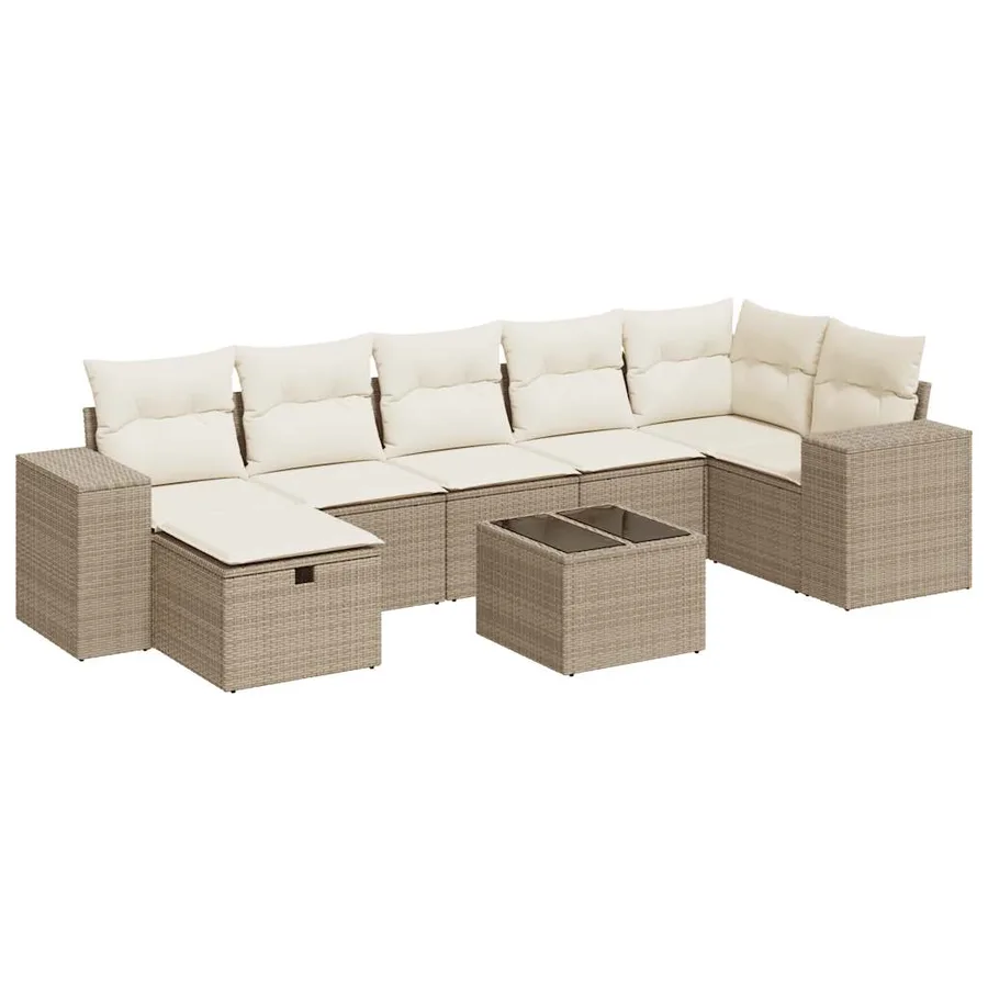 Salon de jardin avec coussins 8 pcs beige résine tressée - 2