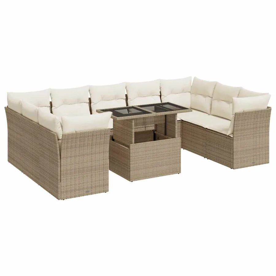 Salon de jardin avec coussins 10 pcs beige résine tressée - 2
