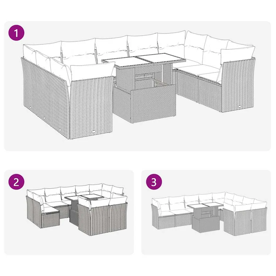 Salon de jardin avec coussins 10 pcs beige résine tressée - 9