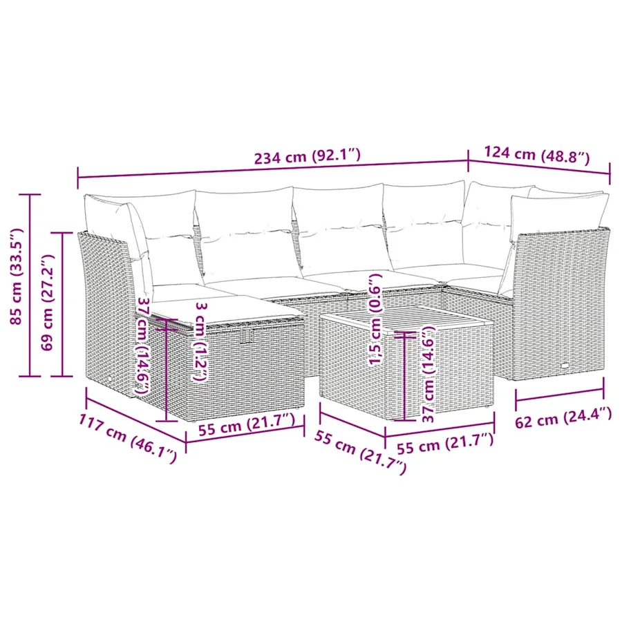 Salon de jardin avec coussins 7 pcs beige résine tressée - 12