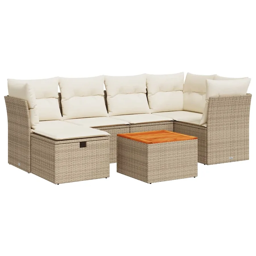 Salon de jardin avec coussins 7 pcs beige résine tressée - 2