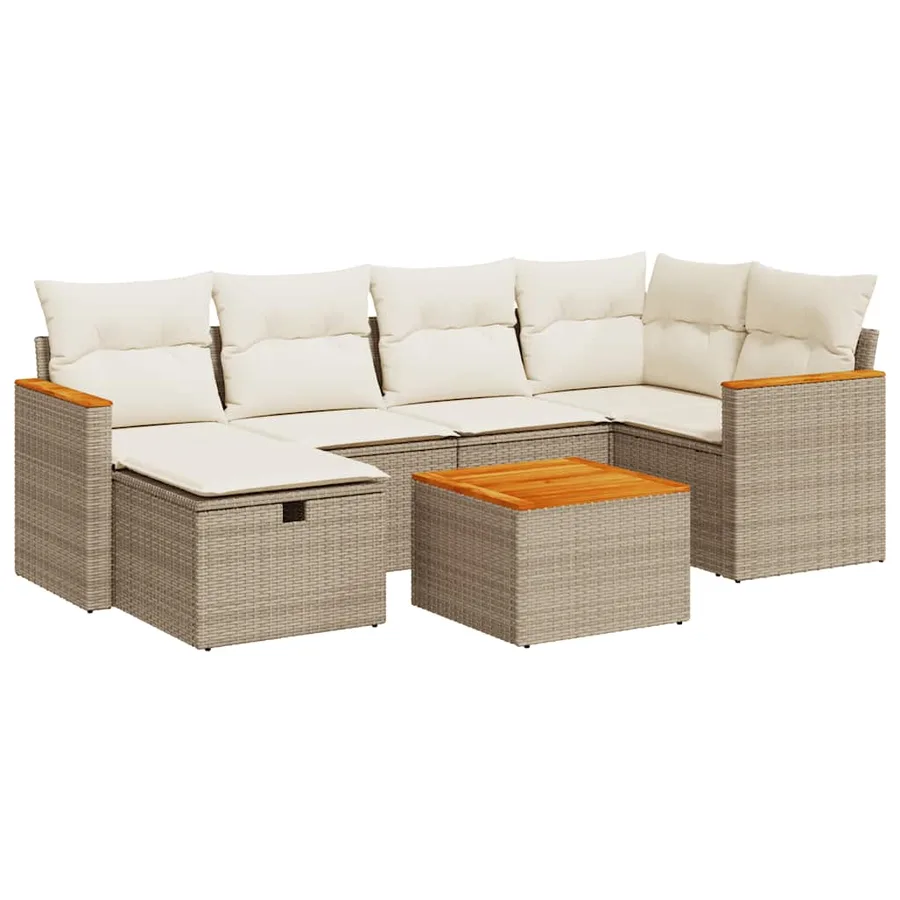 Salon de jardin avec coussins 7 pcs beige résine tressée - 2