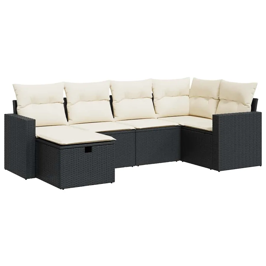 Salon de jardin 6 pcs avec coussins noir résine tressée - 2