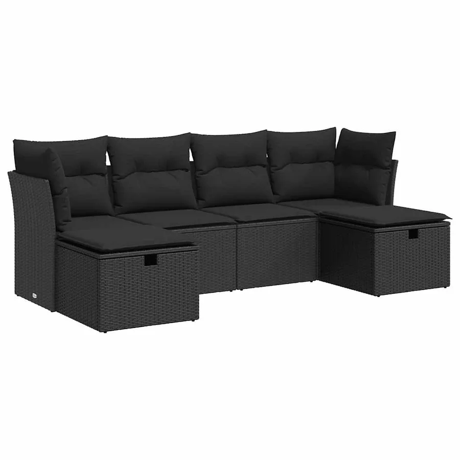 Salon de jardin 6 pcs avec coussins noir résine tressée - 2