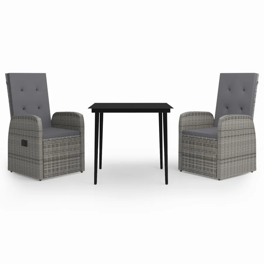 Ensemble à manger de jardin avec coussins 3 pcs Gris - 2