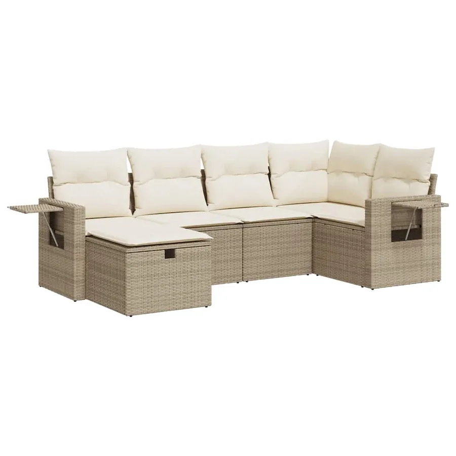 Salon de jardin avec coussins 6 pcs beige résine tressée - 2