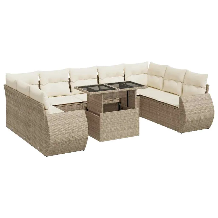 Salon de jardin avec coussins 10 pcs beige résine tressée - 2