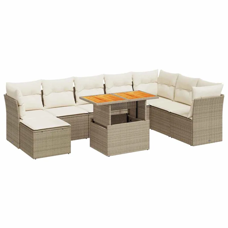 Salon de jardin avec coussins 9 pcs beige résine tressée - 2