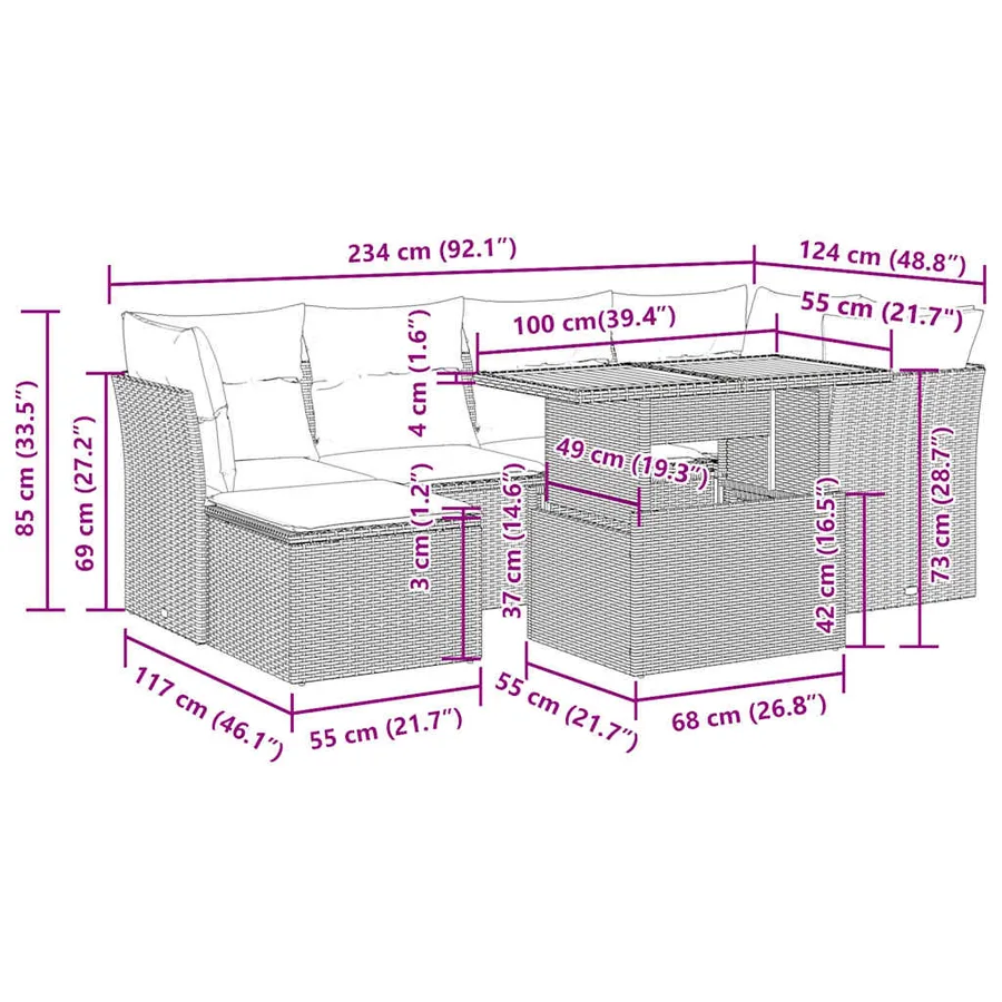 Salon de jardin avec coussins 7 pcs beige résine tressée - 13