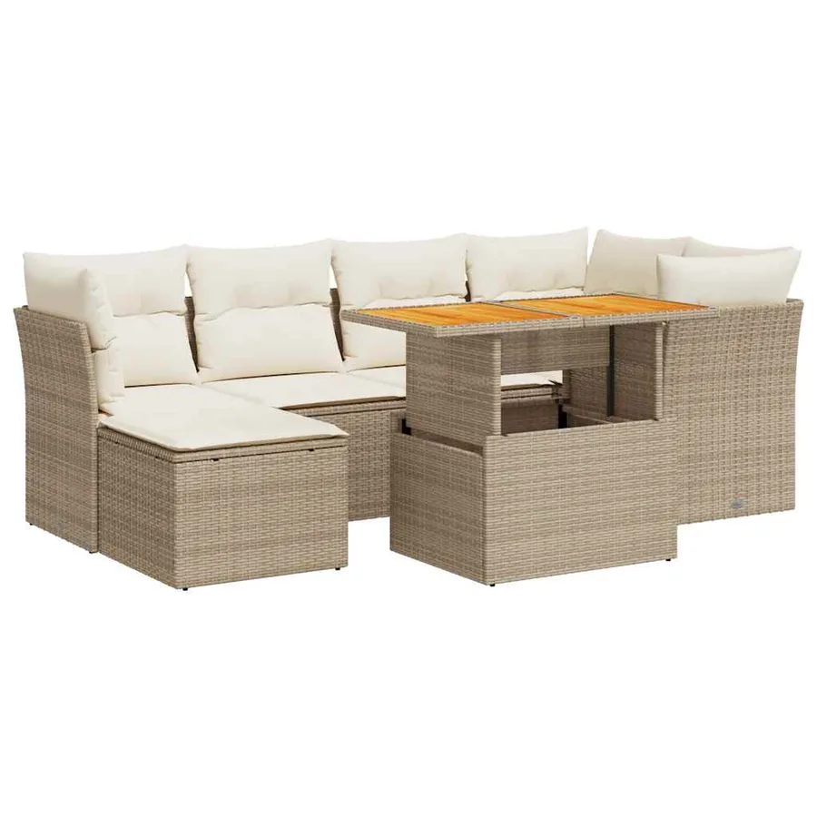Salon de jardin avec coussins 7 pcs beige résine tressée - 2