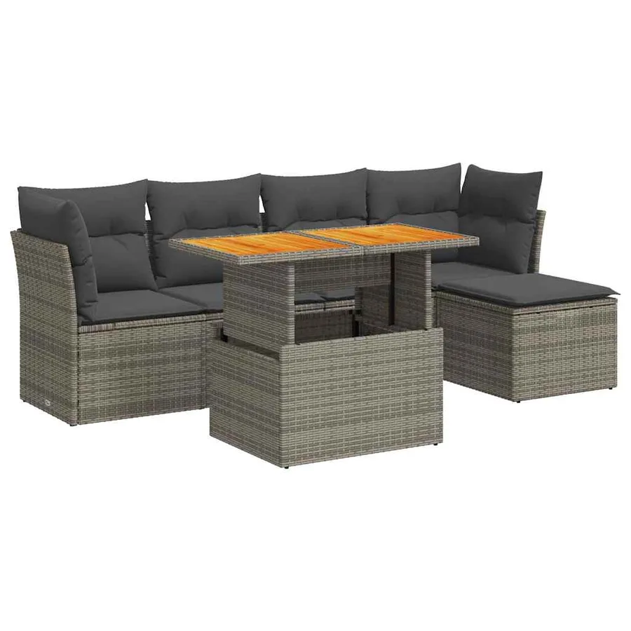 Salon de jardin 6 pcs avec coussins gris résine tressée - 2