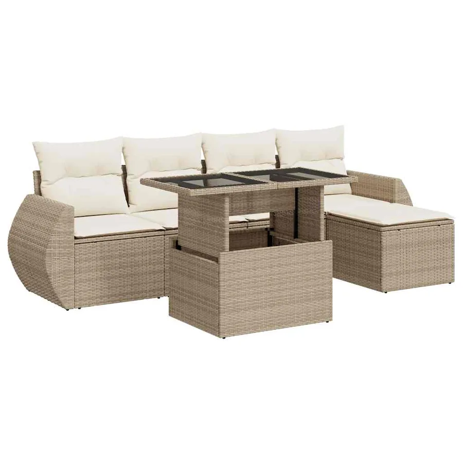 Salon de jardin avec coussins 6 pcs beige résine tressée - 2