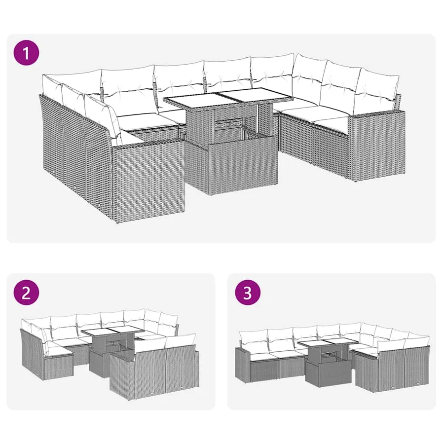 Salon de jardin avec coussins 10 pcs gris résine tressée - 11
