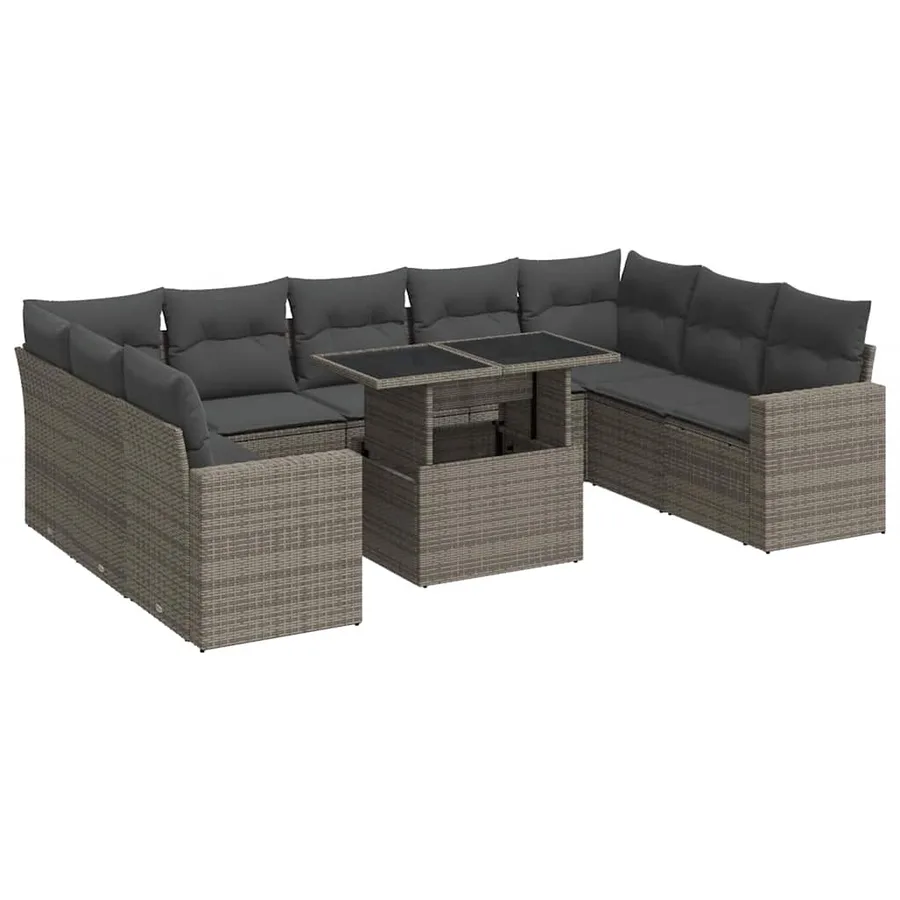 Salon de jardin avec coussins 10 pcs gris résine tressée - 2