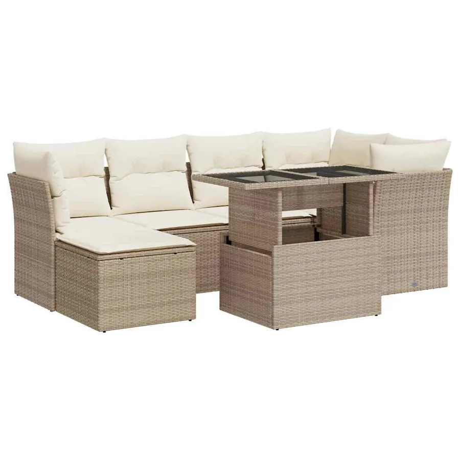 Salon de jardin avec coussins 7 pcs beige résine tressée - 2
