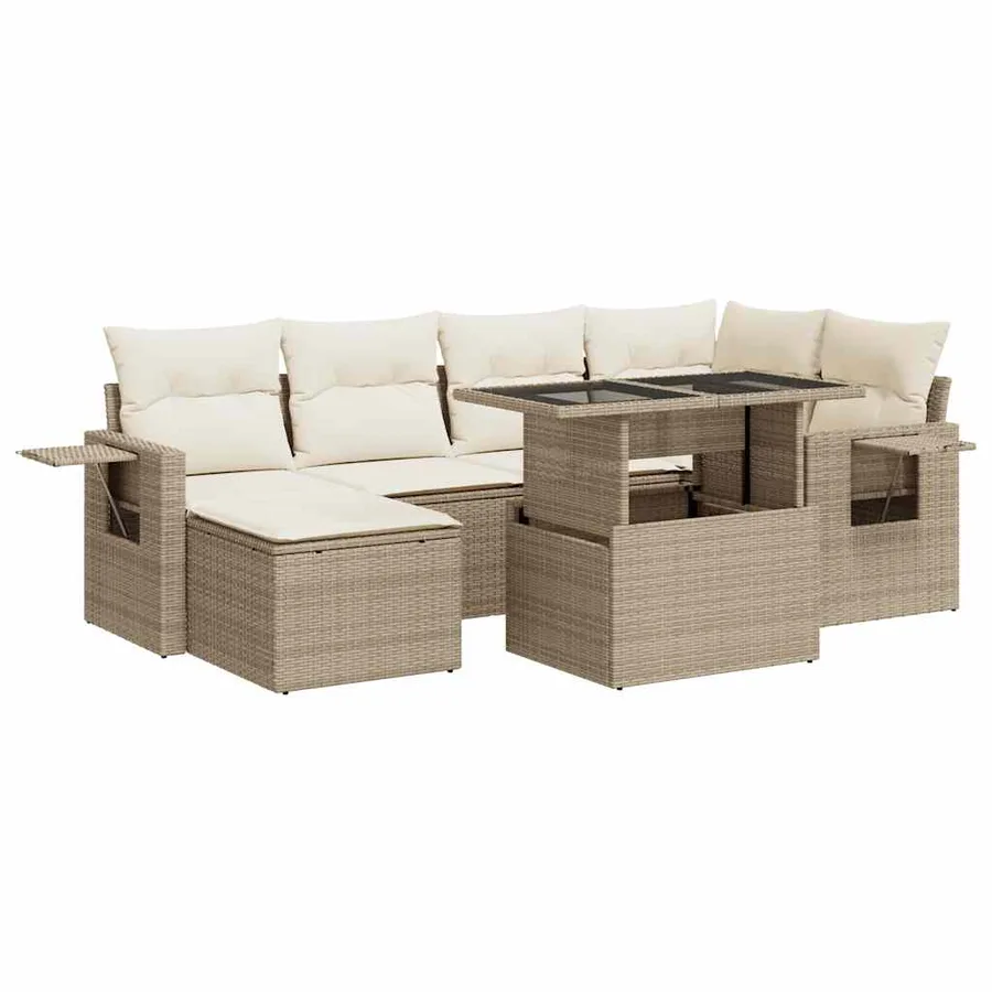 Salon de jardin avec coussins 7 pcs beige résine tressée - 2