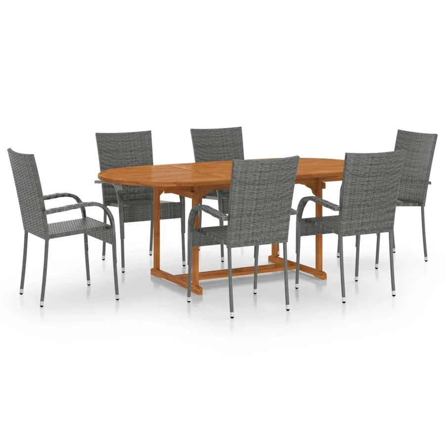 Ensemble à manger de jardin 7 pcs Résine tressée Gris - 2
