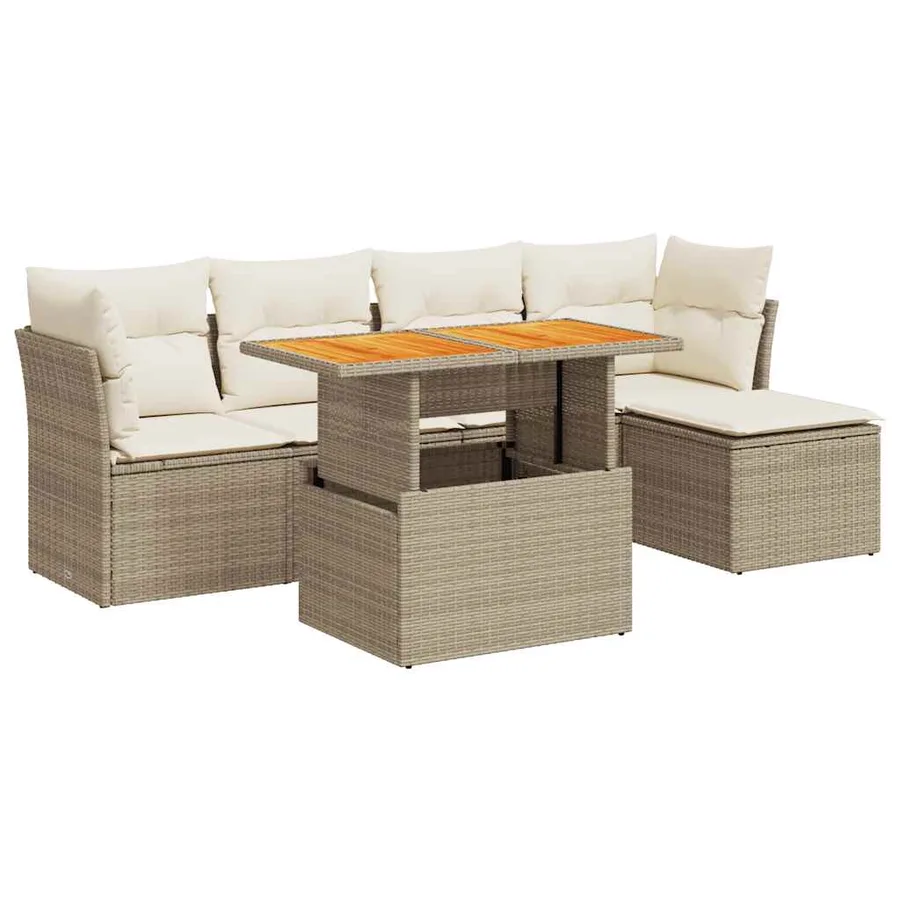 Salon de jardin avec coussins 6 pcs beige résine tressée - 2
