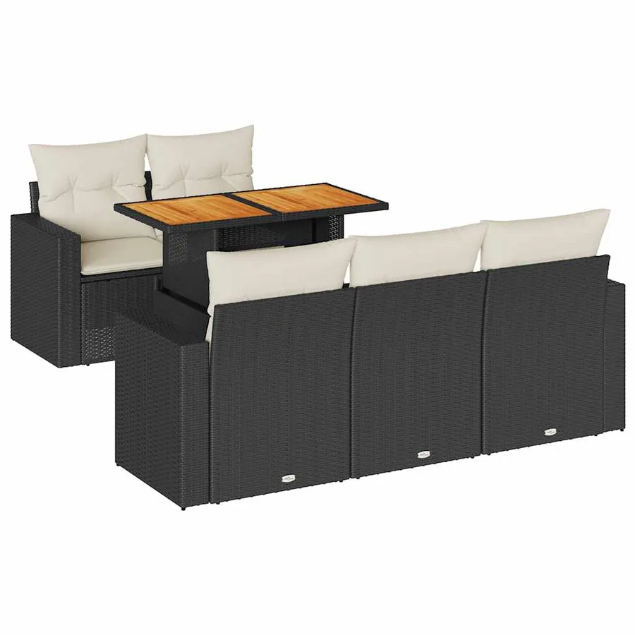 Salon de jardin 6 pcs avec coussins noir résine tressée - 2