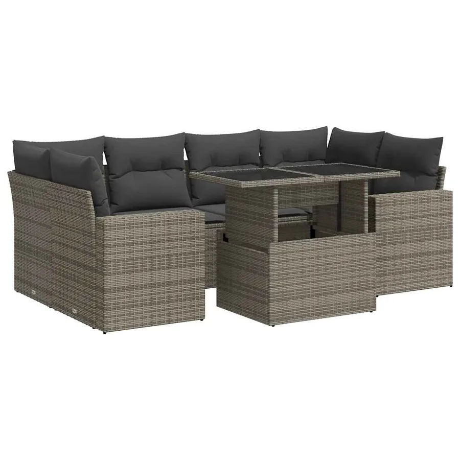 Salon de jardin avec coussins 7 pcs gris résine tressée - 2