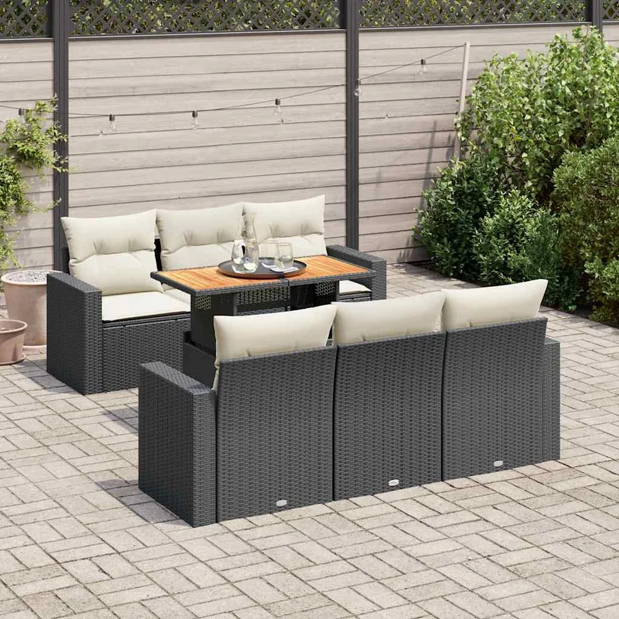 Salon de jardin 7 pcs avec coussins noir résine tressée 65,5 x 62 x 69 cm - 68,0 kg