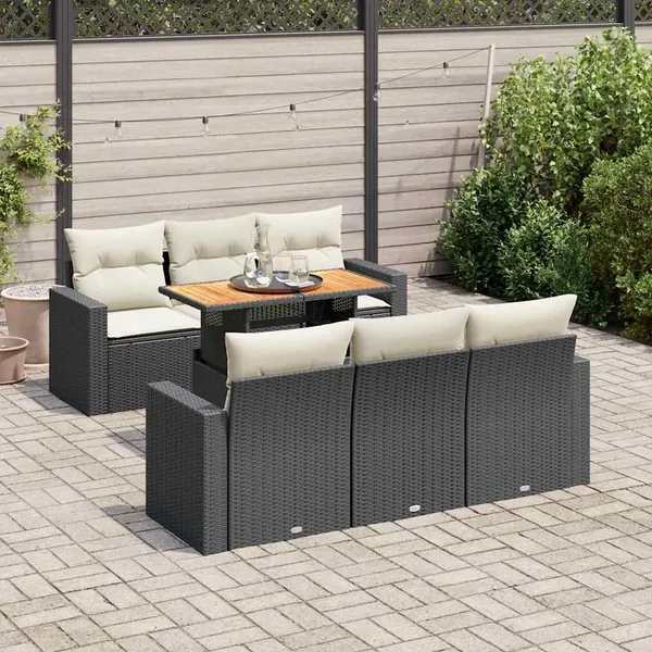 Salon de jardin 7 pcs avec coussins noir résine tressée 65,5 x 62 x 69 cm - 68,0 kg