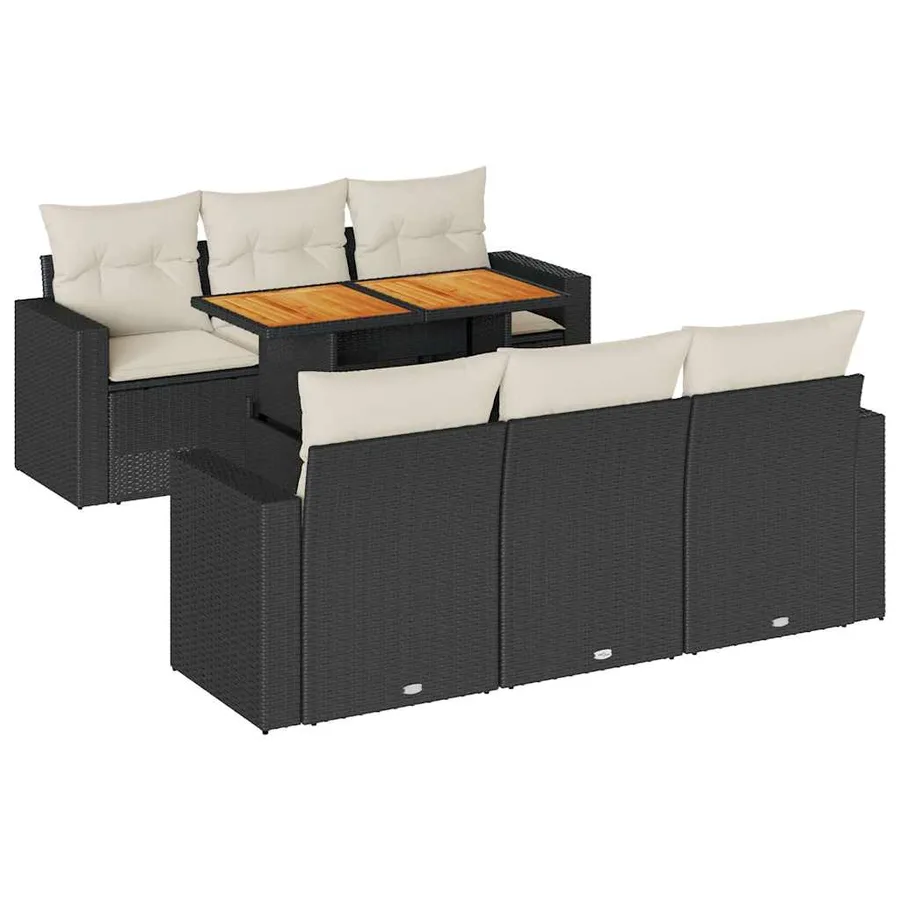 Salon de jardin 7 pcs avec coussins noir résine tressée 65,5 x 62 x 69 cm - 68,0 kg - 2