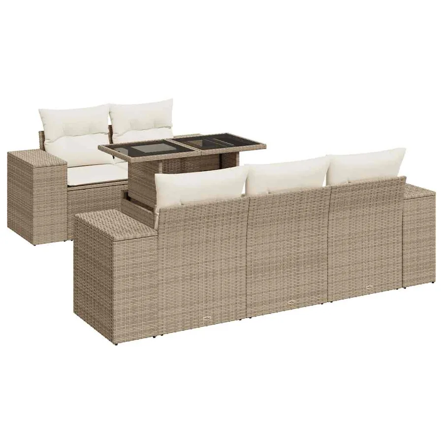 Salon de jardin avec coussins 6 pcs beige résine tressée - 2