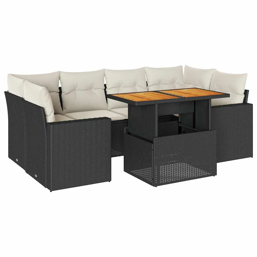 Salon de jardin 7 pcs avec coussins noir résine tressée 62 x 62 x 69 cm - 68,7 kg - 2