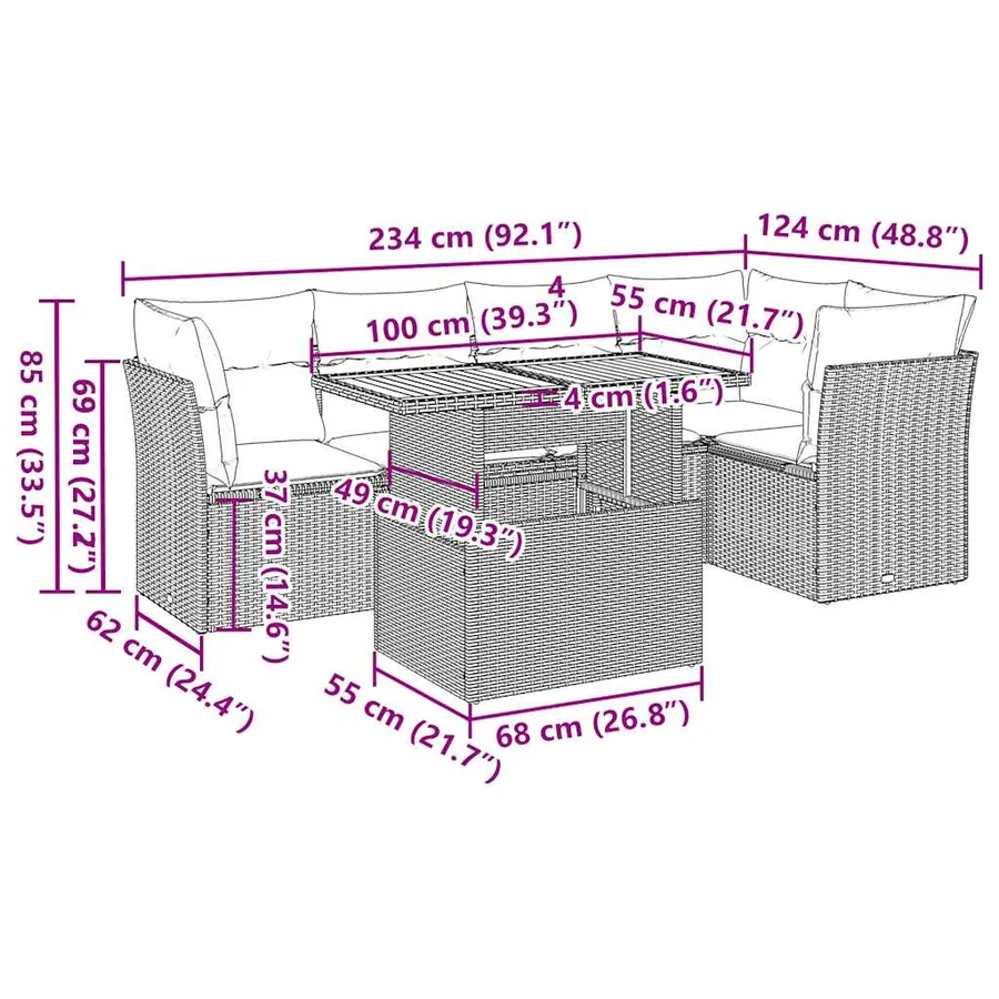 Salon de jardin avec coussins 6 pcs beige résine tressée - 12